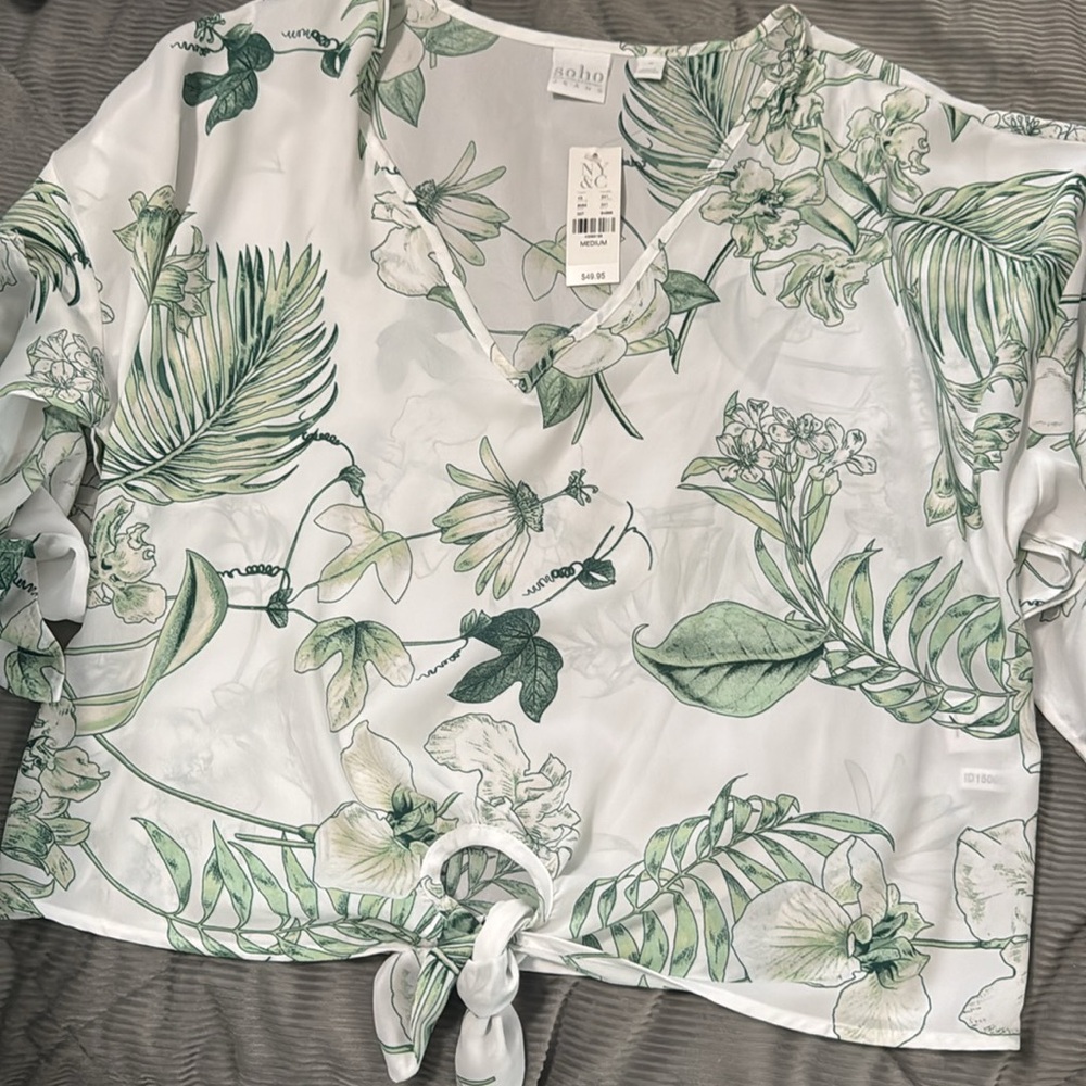 Vneck Tie Front Blouse